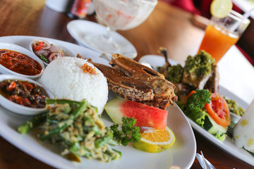 Fried Duck with Green Chili (Bebek Cabe Hijau) Indonesian Traditional Food
