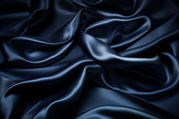 Fototapeta premium Navy silk satin background. The rich navy color and navy blue texture of satin create a sophisticated and glamorous look, perfect for high-end designs or any project that needs a luxurious, AI