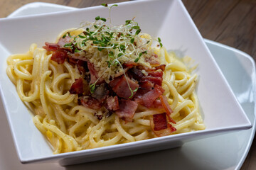 spaghetti with meatballs, cheese and tomato , carbonara pasta, Italian food