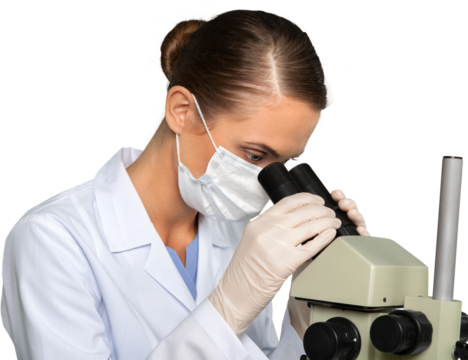 Scientist Working with Microscope isolated on white background