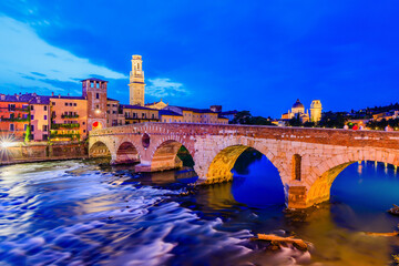 Verona, Italy. The Roman Ponte Pietra in Verona.
