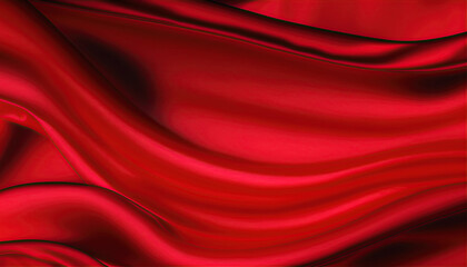 Plakat silk red fabric. Background with texture of wavy satin fabric. Generative AI illustration