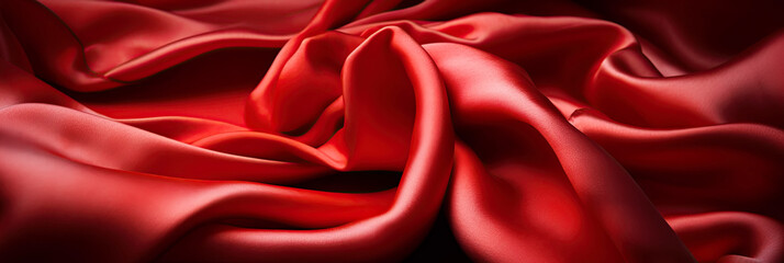 red fabric background with texture of wavy smooth silk cloth. Generative AI illustration