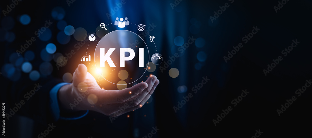 Poster kpi key performance indicator business technology concept. business executives use business news met