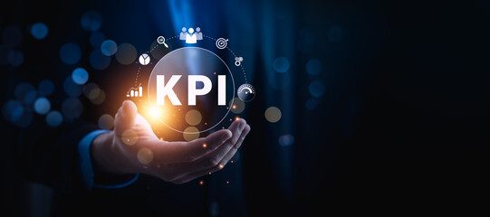 KPI key performance indicator business technology concept. Business executives use business news metrics to measure success against planned targets, Improving business process efficiency