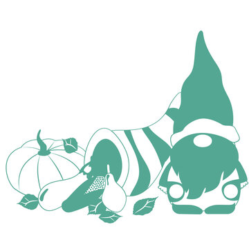recommend clip art: Gnome with cornucopia pumpkin leaves and fruit silhouette. Thanksgiving gnome silhouette
