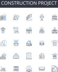 Construction project line icons collection. Leadership, Delegation, Organization, Strategic, Communication, Initiative, Empathy vector and linear illustration. Motivation,Collaboration,Accountability