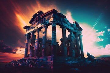 ruins of greek ancient temple. illustration. Generative AI.