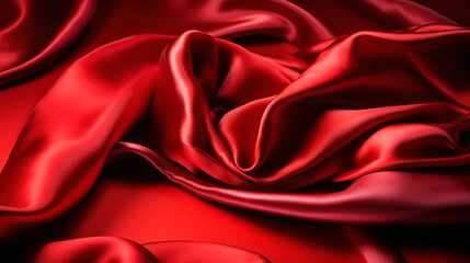 Obraz premium red fabric silk background with pleats. Texture of satin cloth. Generative AI