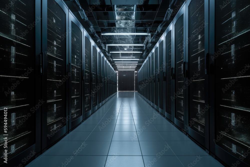 Canvas Prints Dramatic image of a data center with servers and storage. Generative AI