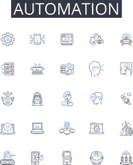 Automation line icons collection. Community, Neighborhood, Development, Residential, Property, Plan, Lot vector and linear illustration. Estate,Infrastructure,Landscaping outline signs set