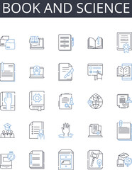 Book and science line icons collection. Sales, Marketing, Negotiation, Customer service, Communication, Teamwork, Relationship-building vector and linear illustration. Target-driven,Client-focused