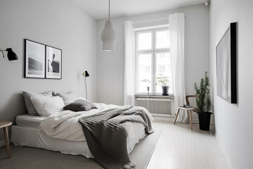 Cozy bedroom. Interior concept created with generative ai tools.