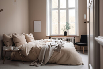 Fototapeta na wymiar Cozy bedroom. Interior concept created with generative ai tools.