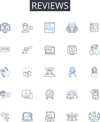 Reviews line icons collection. Feedback, Opinions, Assessments, Evaluations, Critiques, Thoughts, Ratings vector and linear illustration. Reactions,Impressions,Remarks outline signs set
