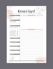 Recipe card. Plan you food day easily. Vector illustration