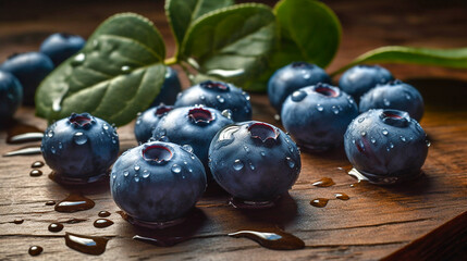 Blueberries lying on the board. AI generativ
