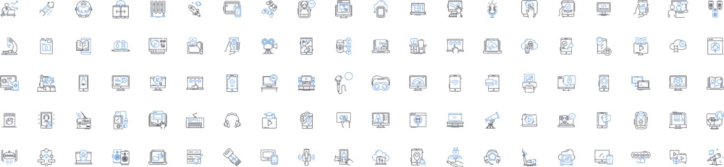 Gadgets tools line icons collection. Technology, Electronics, Innovation, Automation, Devices, Accessories, Equipment vector and linear illustration. Smart,Cutting-edge,Futuristic outline signs set