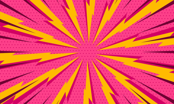 Fototapeta comic cartoon pink background with radial thunder bolt