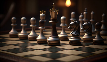 chess set on chess board,luxury chess game photo ,generative ai
