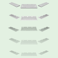 keyboard vector illustration.
a set of colored and line art. from the tilt angle along with the front view.
