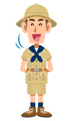 笑顔で頷く笑顔で頷く探検家の服を着た男性
