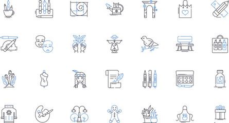 Creative start-up line icons collection. Innovate, Inspiration, Vision, Unconventional, Imaginative, Creativity, Boldness vector and linear illustration. Originality,Empowerment,Risk-taking outline