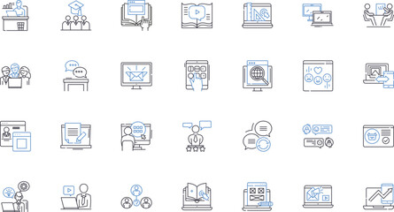 World Wide Web inhabitants line icons collection. netizens, surfers, bloggers, tweeters, influencers, vloggers, podcasters vector and linear illustration. streamers,gamers,shoppers outline signs set - obrazy, fototapety, plakaty