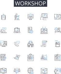 Workshop line icons collection. Conference, Seminar, Meeting, Symposium, Summit, Gathering, Forum vector and linear illustration. Convention,Session,Clinic outline signs set