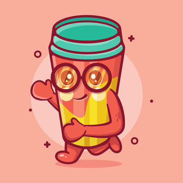smiling water tumbler character mascot running isolated cartoon in flat style design