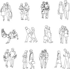 collection of vector illustration sketches of lovers on white background