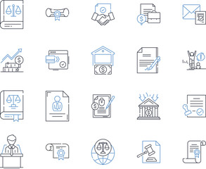 Land law line icons collection. Property, Title, Ownership, Conveyance, Surveying, Zoning, Eminent domain vector and linear illustration. Adverse possession,Encroachment,Deed outline signs set