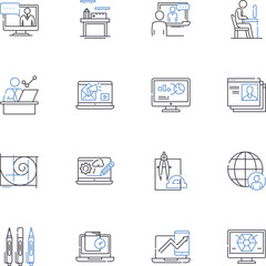 Forum line icons collection. Discussion, Dialogue, Debate, Community, Opinion, Topic, Platform vector and linear illustration. Exchange,Conversation,Collaboration outline signs set