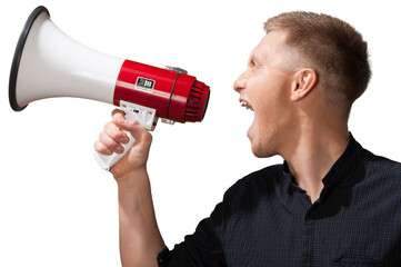 Portrait of a Man Shouting with Megaphone