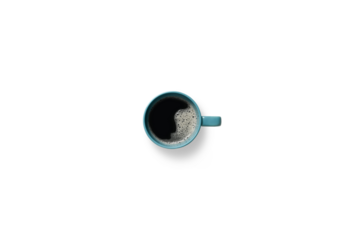 Black coffee with natural foam in blue cup isolated on white background isolated, clipping path included.