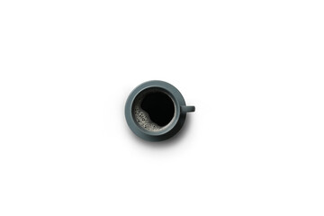 Black coffee in cup and saucer isolated on white background with clipping path inside.