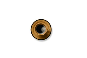 Hot coffee with natural foam in a cup isolated on white background isolated, clipping path included.