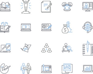 Fototapeta premium Customer outreach line icons collection. Personalization, Engagement , Communication, Follow-up, Relationships, Empathy, Loyalty vector and linear illustration. Feedback,Influence,Accessibility