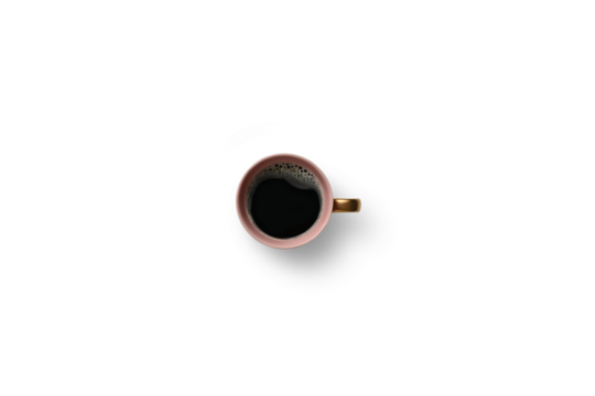 Black coffee with natural foam in a cup isolated on white background isolated, clipping path included.
