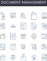 Document management line icons collection. Display, Screen, Resolution, Size, Refresh, Brightness, Contrast vector and linear illustration. Color,Panel,Aspect outline signs set