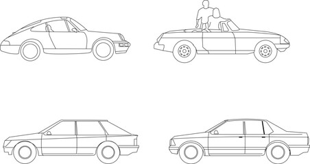 Vector sketch illustration set of simple cars side view