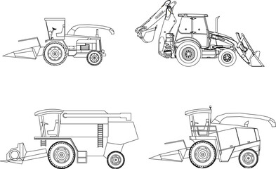 vector sketch of black and white agricultural machinery illustration