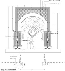 Vector sketch of mihrab design illustration for mosque, muslim place of worship