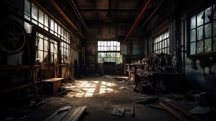 Fototapeta na wymiar Desolate Dangers: Exploring the Haunting Abandoned Factory 2. Generative AI