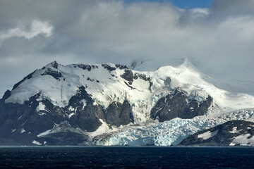 Mountain Peaks and Glaciers of Elephant Island in Antarctica