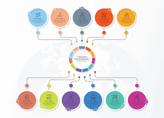 Process infographic with 11 steps, process or options.