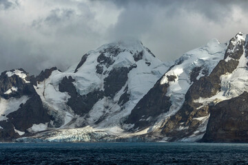 Mountain Peaks and Glaciers of Elephant Island in Antarctica