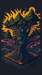 Shirt design about a tree house