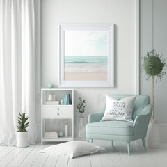  empty frame in a peaceful coastal - themed pastel room, Generative AI