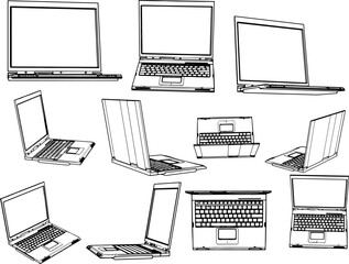 "3D Laptop Sketch Drawings: A Collection of Rendered Models"
"Angle Perspectives: Silhouette Set of Laptop Views"
"Detailed Laptop Sketches: 3D Model Illustrations"